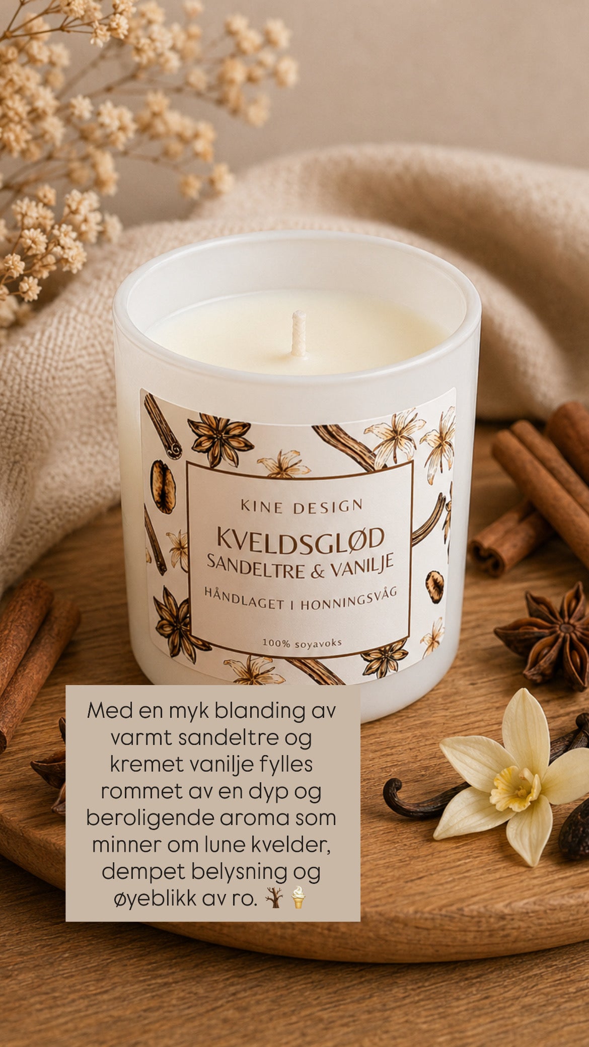Duftlys - Kveldsglød, med sandeltre og vanilje